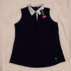 Golftini Size Large Navy Blue w/ White Collar Sleeveless Golf Shirt. NEW w/tags.